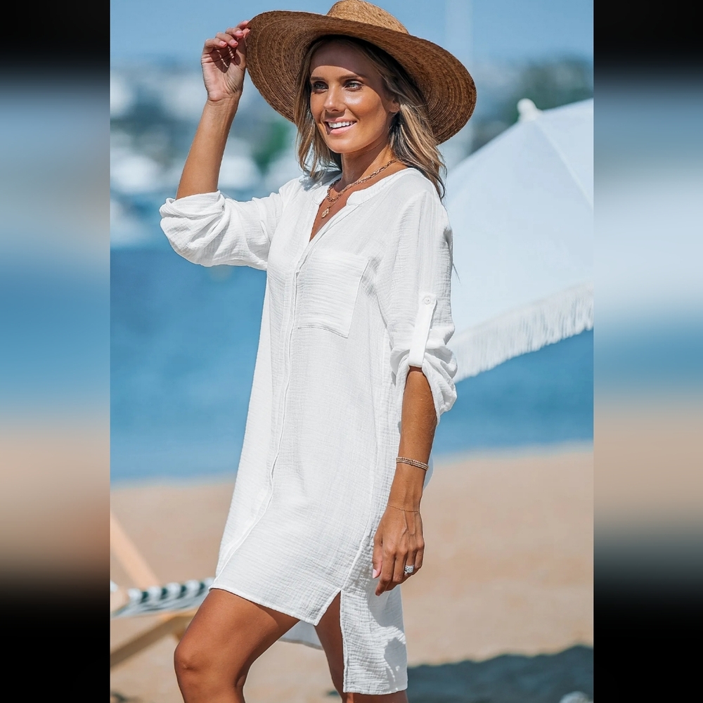 White Woven High-Low Cover-up